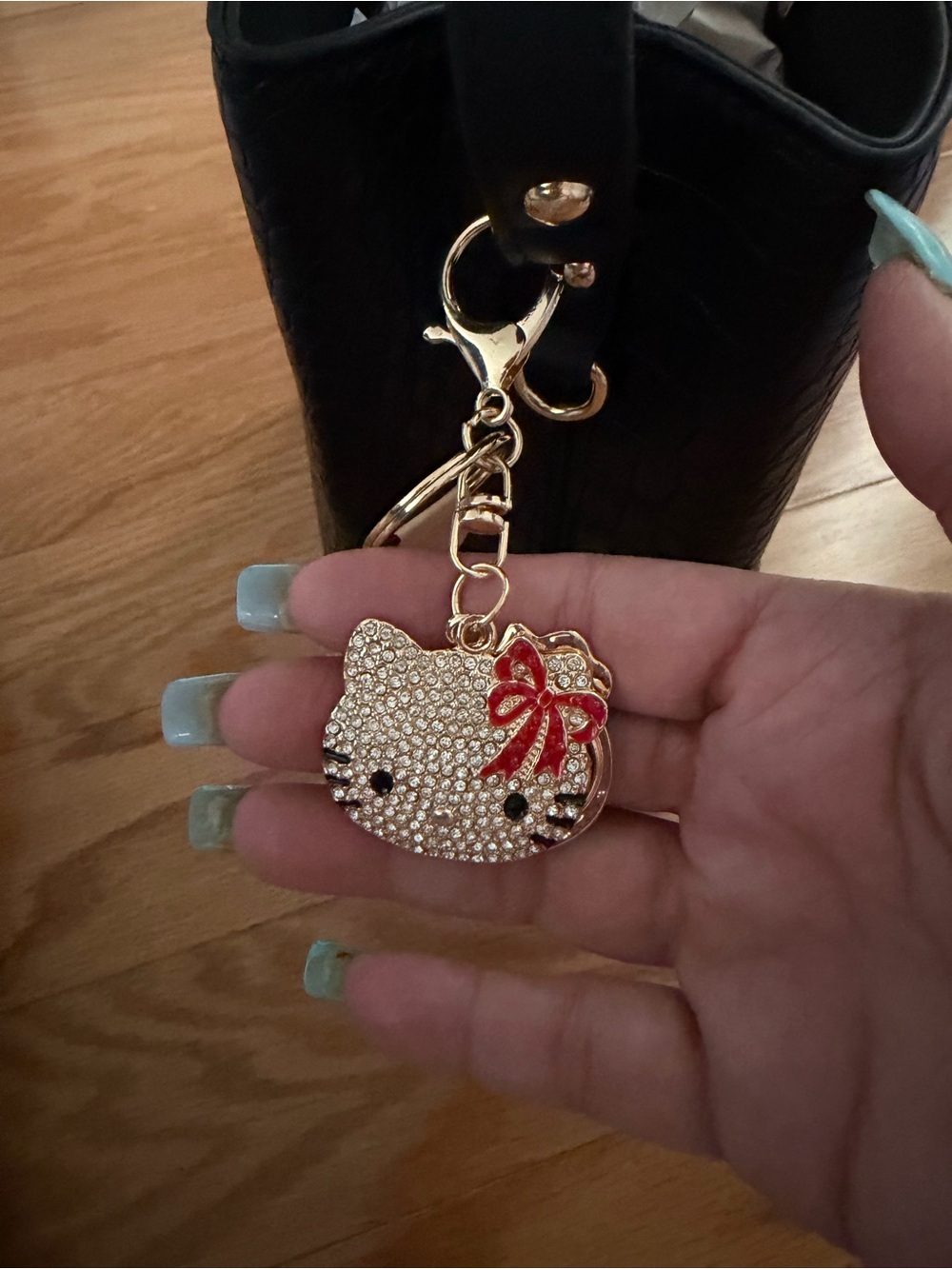 Crystal Hello Kitty Keychain Mirror Charm with Red Bow